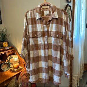 American Eagle Tan and Cream Plaid Tunic Shirt XXL
